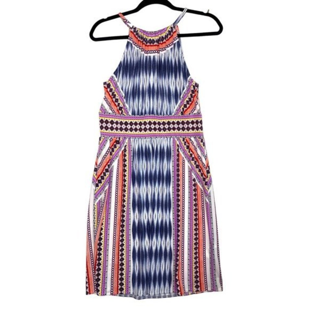 London Times Women Blue Casual Dress 8 Colorful Beach Party Summer Slimming